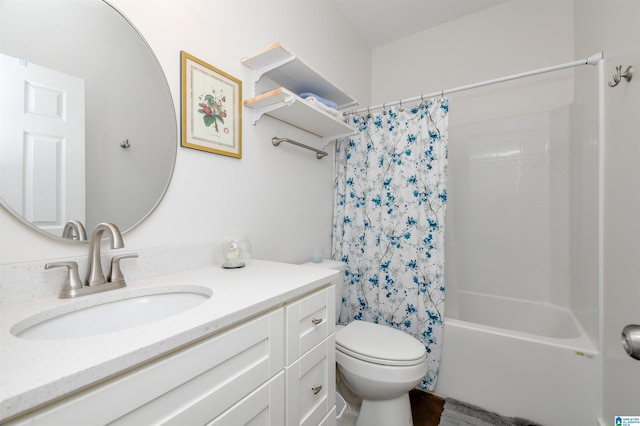 full bathroom featuring toilet, vanity, and shower / bath combo