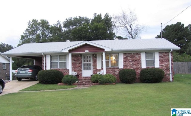 ranch-style house with a front lawn and a carport