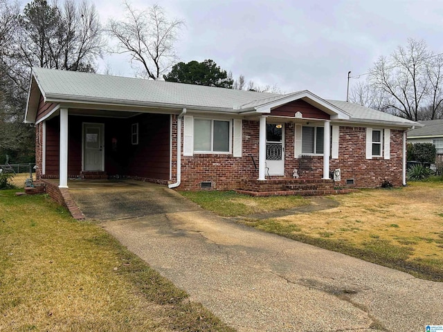 single story home with a front lawn and a carport