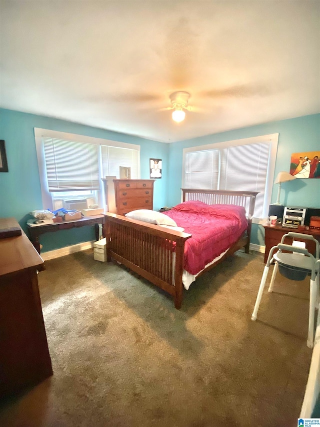 bedroom featuring carpet flooring and ceiling fan