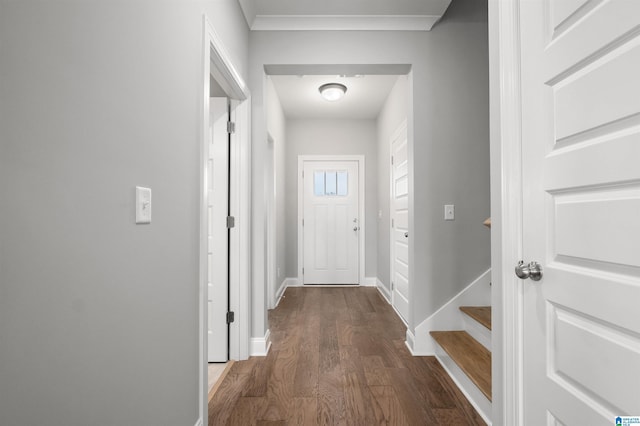 interior space with dark hardwood / wood-style floors