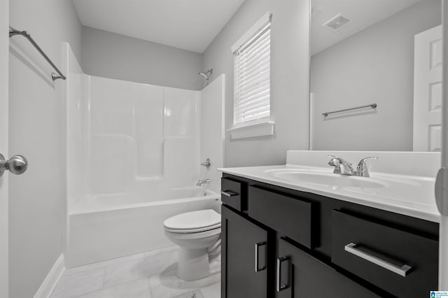 full bathroom featuring vanity, toilet, and bathing tub / shower combination