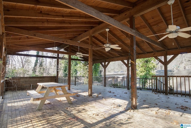 exterior space featuring a gazebo and ceiling fan