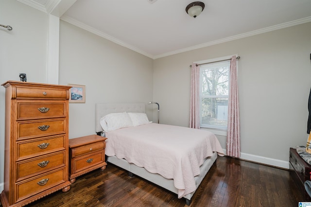 bedroom featuring dark hardwood / wood-style flooring and crown molding