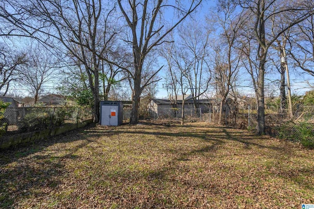 view of yard with a shed