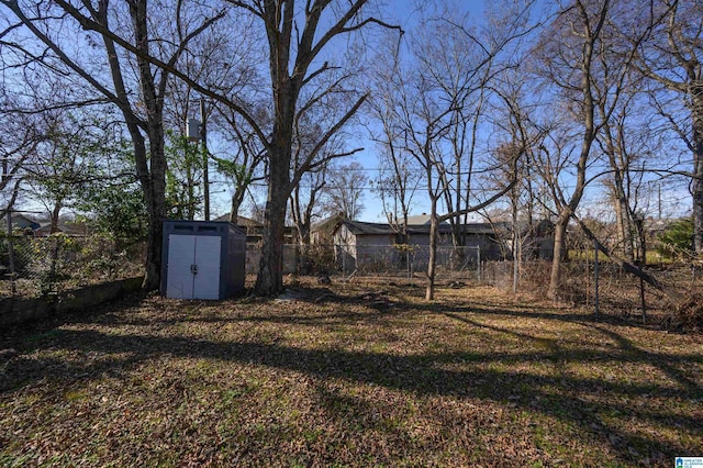 view of yard with a storage unit