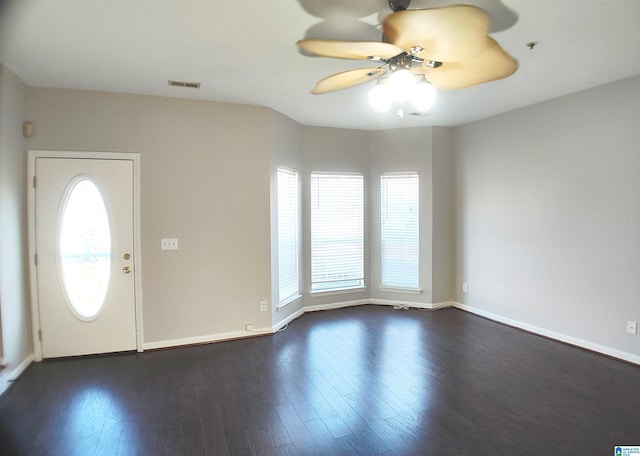 entryway featuring dark hardwood / wood-style floors and ceiling fan