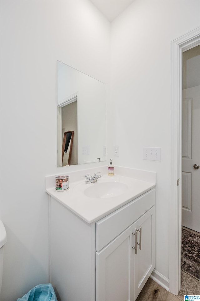 bathroom featuring vanity and hardwood / wood-style flooring