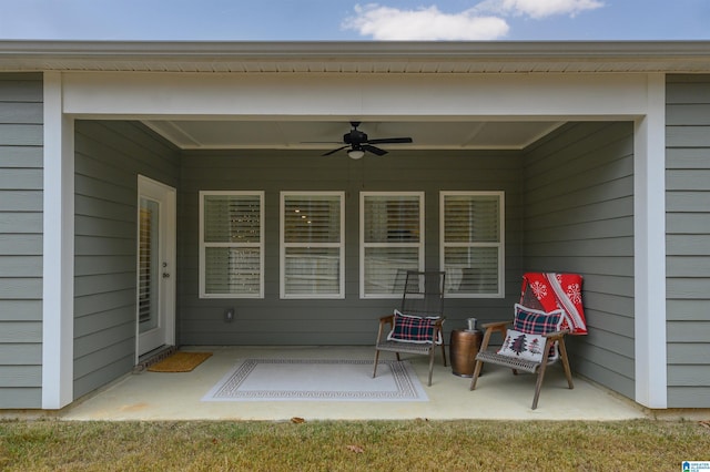 view of patio / terrace featuring ceiling fan