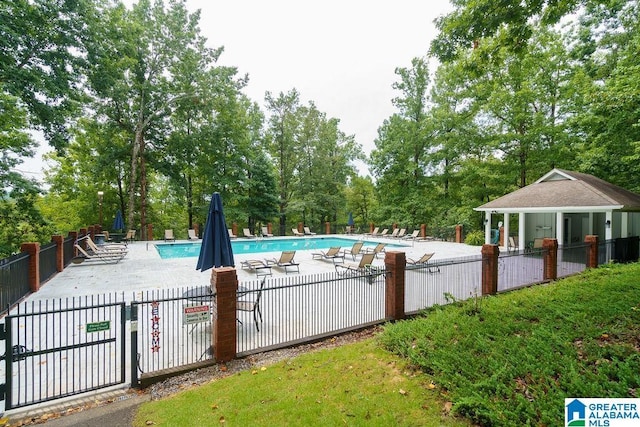 view of swimming pool with a patio