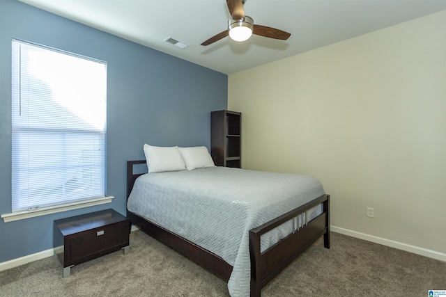 bedroom with carpet flooring and ceiling fan