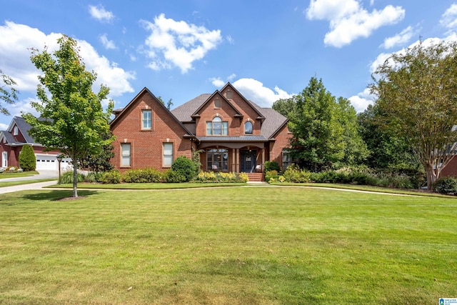 view of front of house featuring a porch and a front lawn