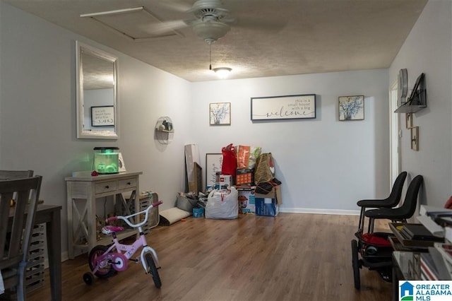 miscellaneous room with ceiling fan and wood-type flooring