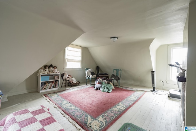 interior space featuring light hardwood / wood-style flooring, a healthy amount of sunlight, and vaulted ceiling