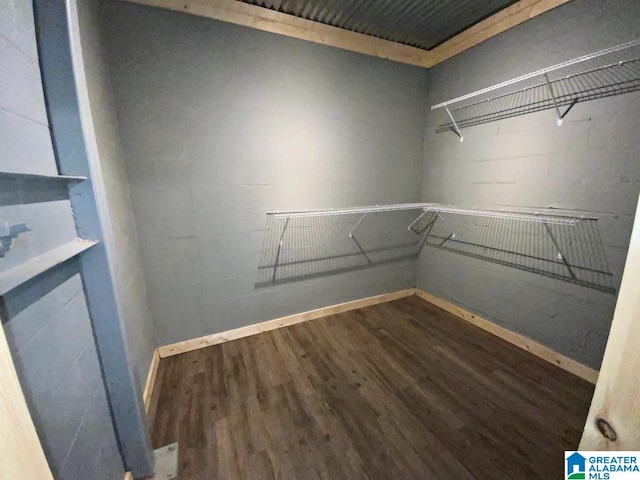 walk in closet with wood finished floors