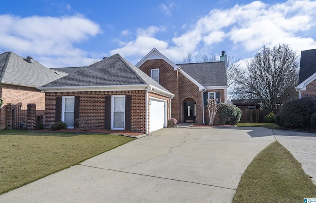 front of property with a front yard and a garage