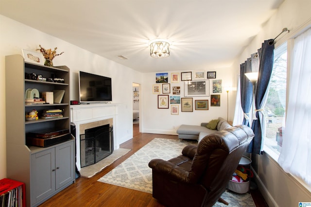 living room featuring dark hardwood / wood-style flooring