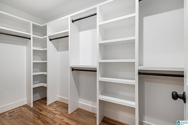 walk in closet with wood-type flooring