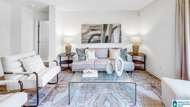 living room with hardwood / wood-style floors