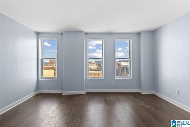 unfurnished room featuring dark wood-type flooring and a wealth of natural light