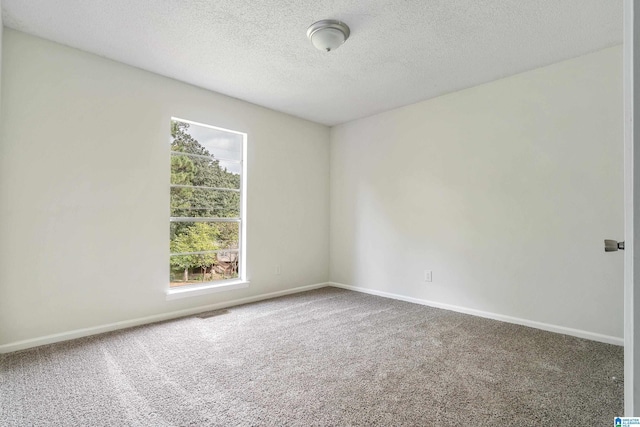 unfurnished room featuring carpet flooring and a textured ceiling