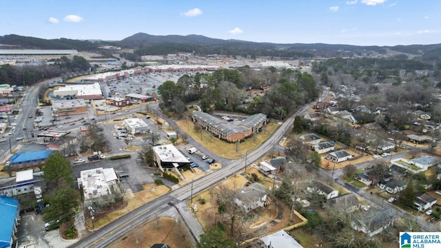 drone / aerial view featuring a mountain view