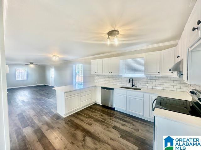 kitchen with dishwasher, white cabinetry, and sink