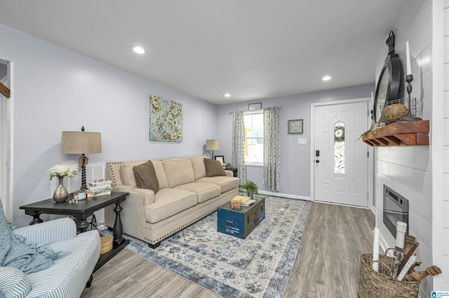 living room with hardwood / wood-style flooring