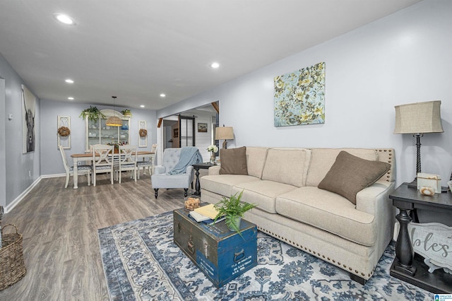 living room with hardwood / wood-style flooring