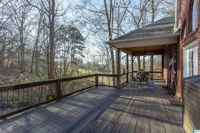 wooden deck with ceiling fan