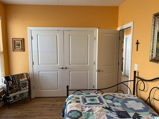 bedroom with a closet and wood-type flooring