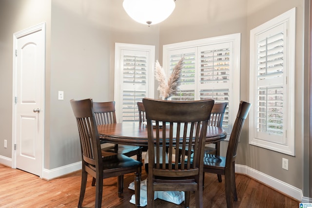 dining room with light hardwood / wood-style flooring