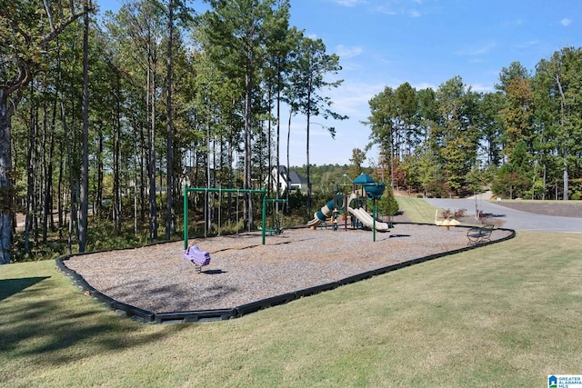 view of play area featuring a lawn