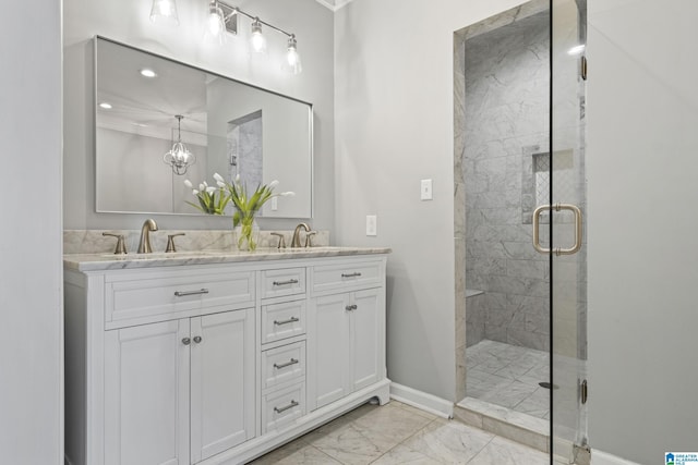 bathroom with vanity and walk in shower