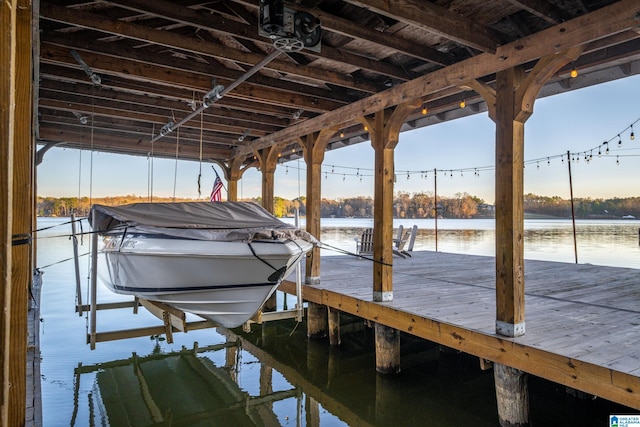 view of dock with a water view