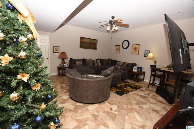 living room with ceiling fan