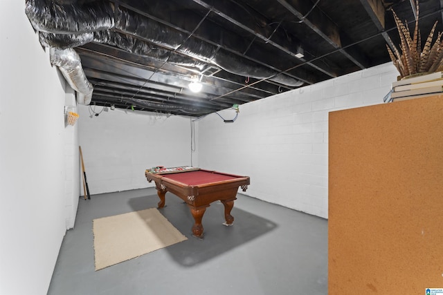 rec room featuring concrete flooring and billiards