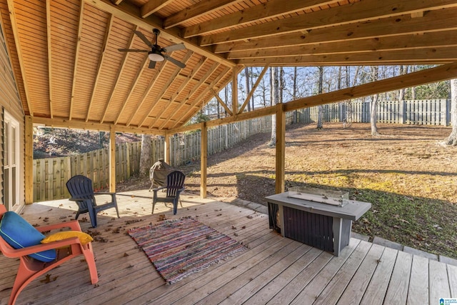 wooden deck with ceiling fan