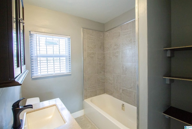 full bathroom with tile patterned floors, vanity, toilet, and shower / bathtub combination