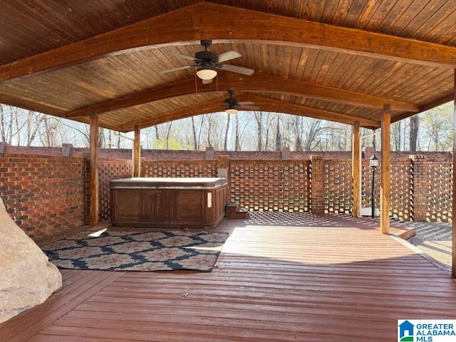 wooden deck with ceiling fan