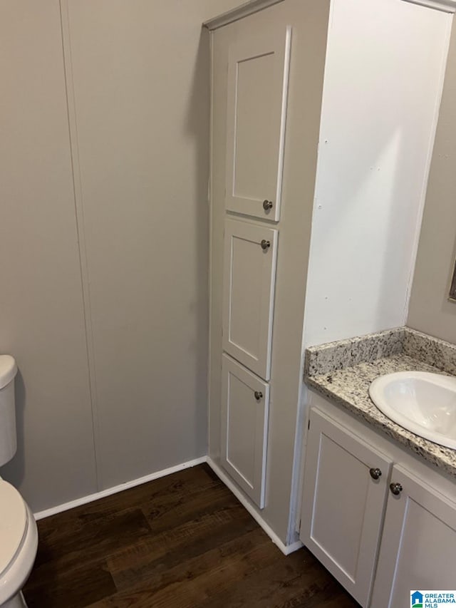 bathroom featuring hardwood / wood-style floors, vanity, and toilet