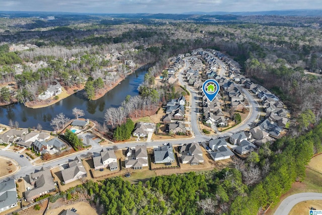 aerial view with a water view