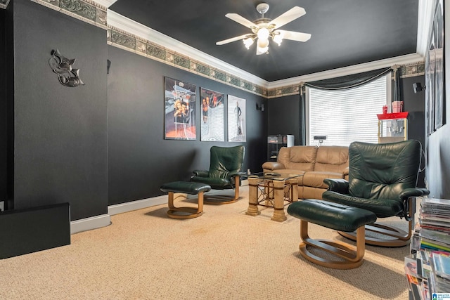 interior space featuring ceiling fan and ornamental molding