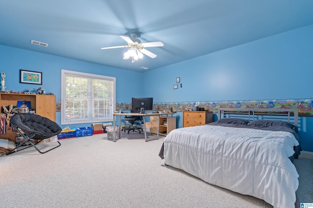 bedroom with carpet flooring and ceiling fan