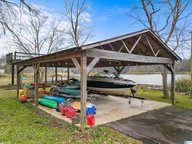 exterior space featuring a water view