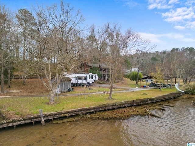 dock area with a water view