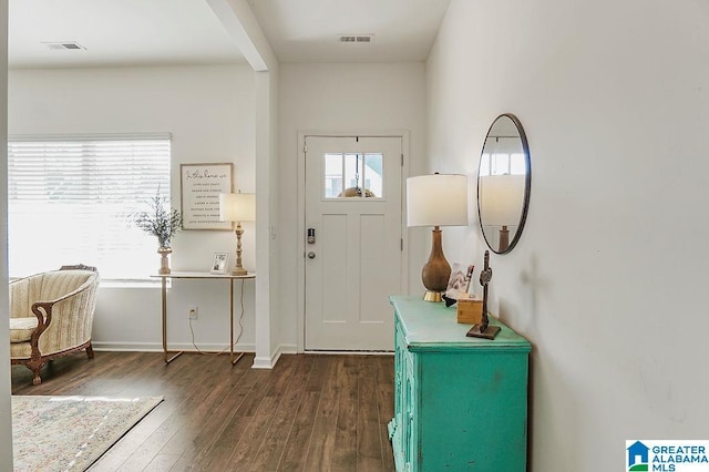 entryway with a healthy amount of sunlight and dark wood-type flooring