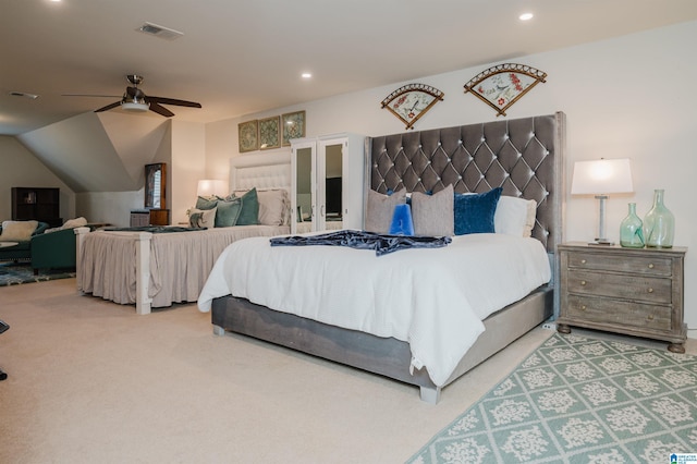 bedroom featuring carpet floors and ceiling fan