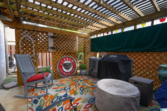 view of patio with a pergola, central AC unit, and a grill