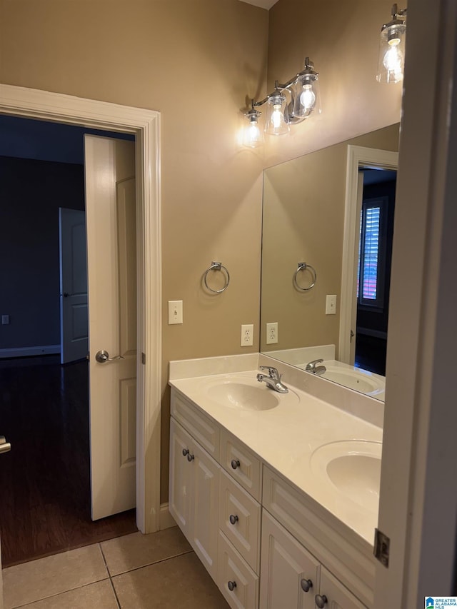 bathroom with vanity and tile patterned floors